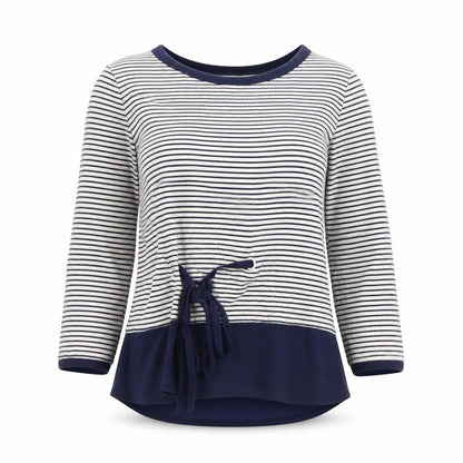 Front view of Kaleidoscope Women's Striped 3/4 Sleeve Top