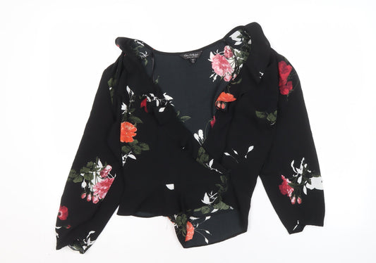 Miss Selfridge Women's Black Floral Wrap Blouse Size 14