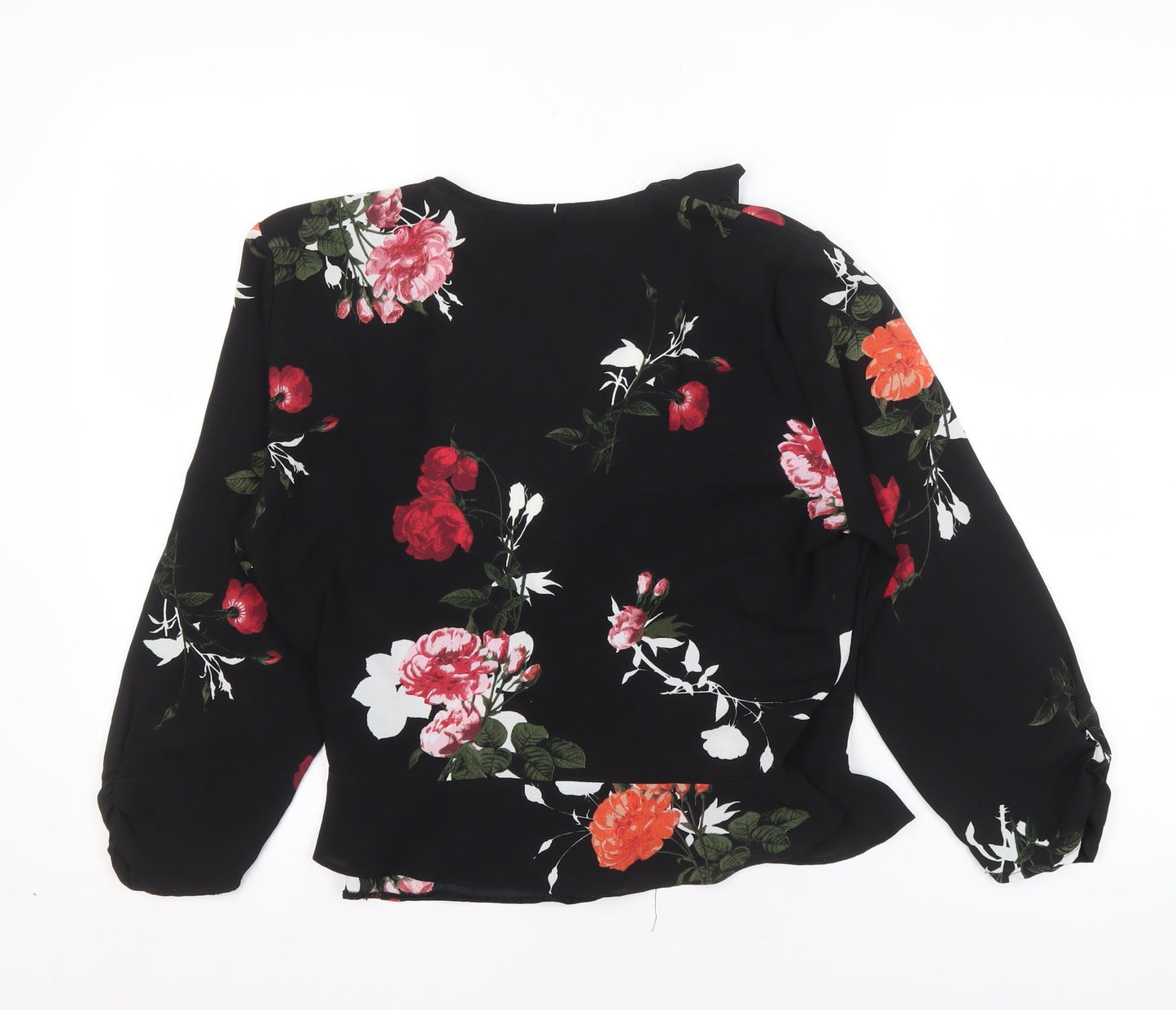 Miss Selfridge Women's Black Floral Wrap Blouse Size 14