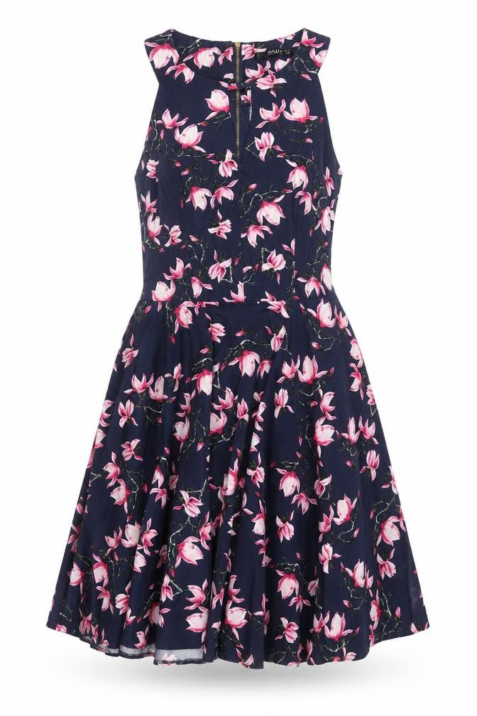 Quiz Women's Blue Floral Fit & Flare Dress, Size 8