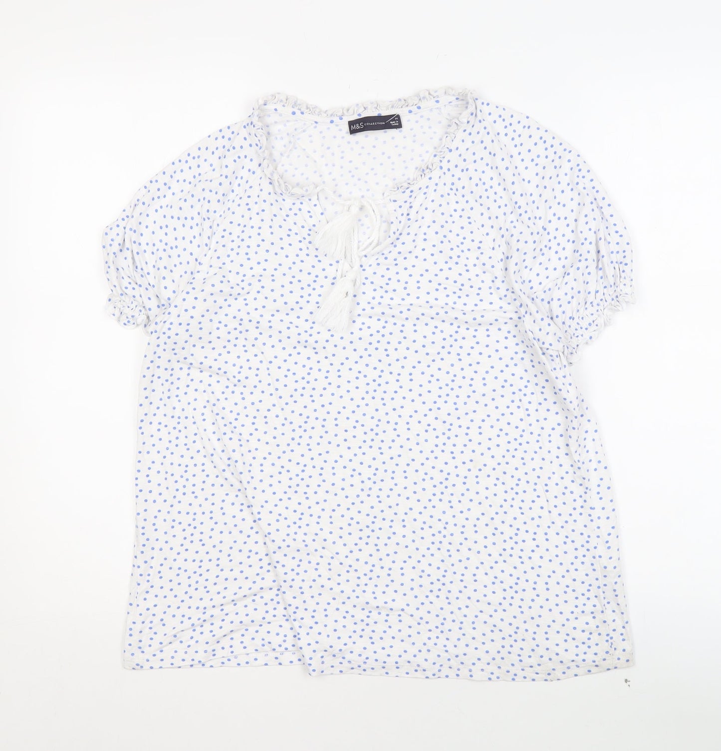 Marks and Spencer Women's White Polka Dot Blouse, Size 14