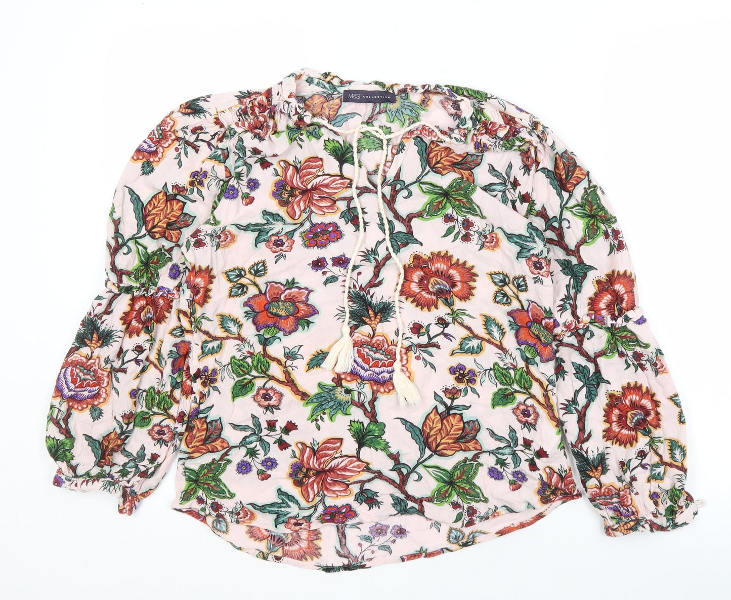 Marks and Spencer Women's Ivory Floral Blouse, Size 8