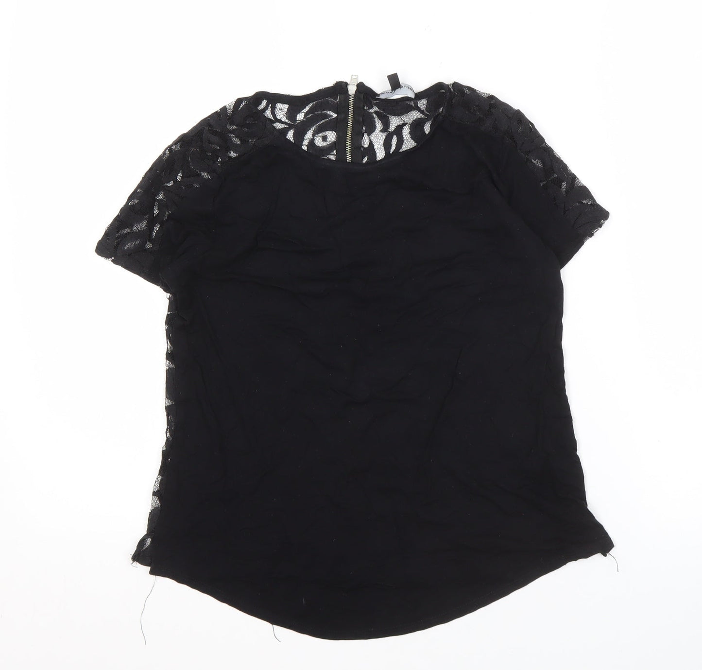 Warehouse Women's Black Lace Blouse, Size 8, Short Sleeve