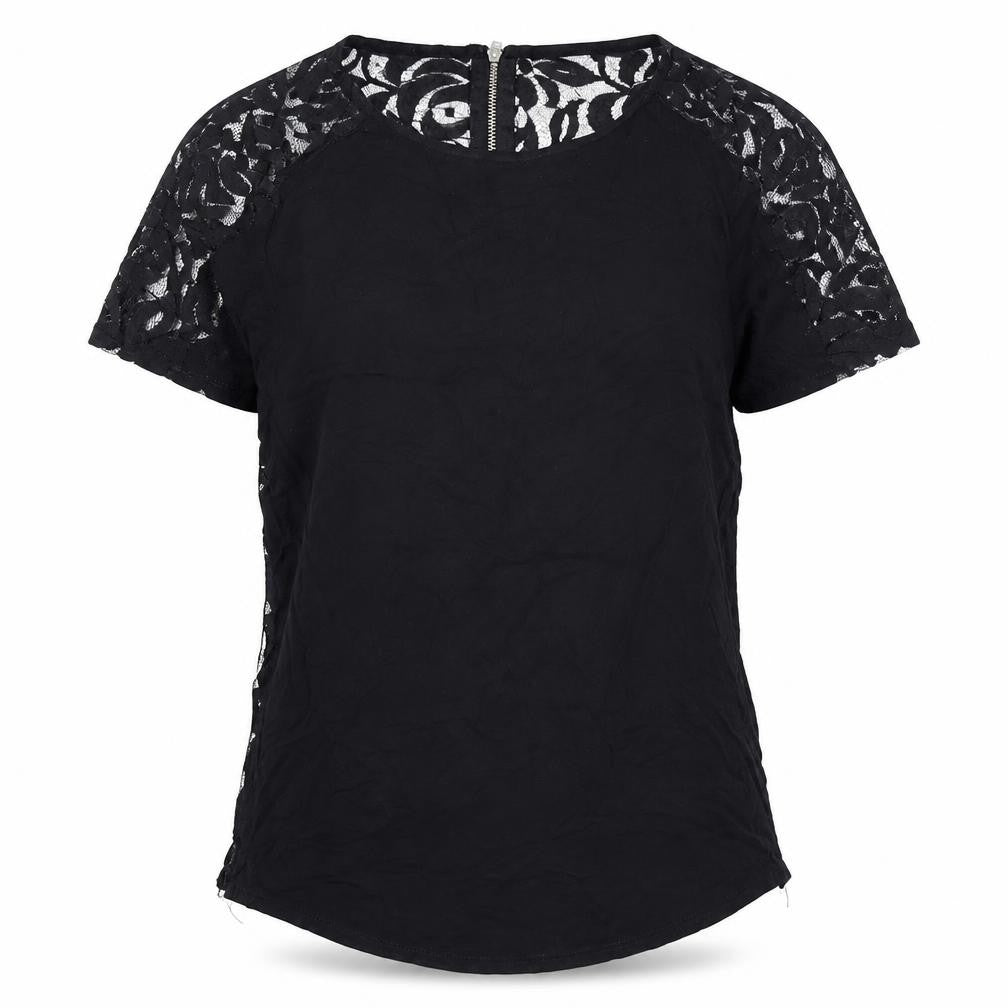 Warehouse Women's Black Lace Blouse, Size 8, Short Sleeve