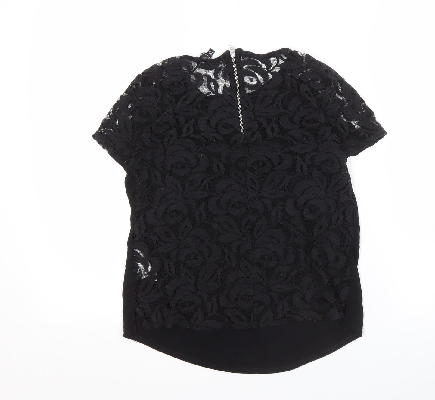 Warehouse Women's Black Lace Blouse, Size 8, Short Sleeve