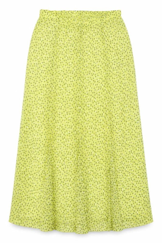Front view of Alexara Women's Green Polka Dot Long Skirt, size 14