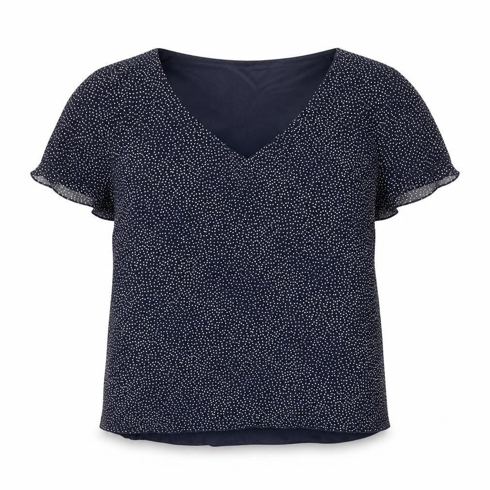 Roman Originals Women's Blue Polka Dot V-Neck Blouse