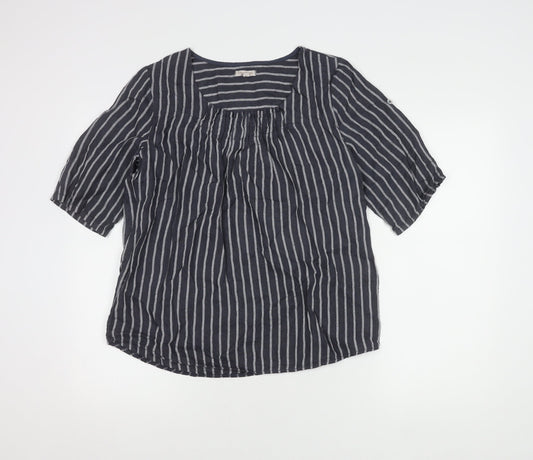 Lina Tomei Women's Black Linen Striped Blouse M