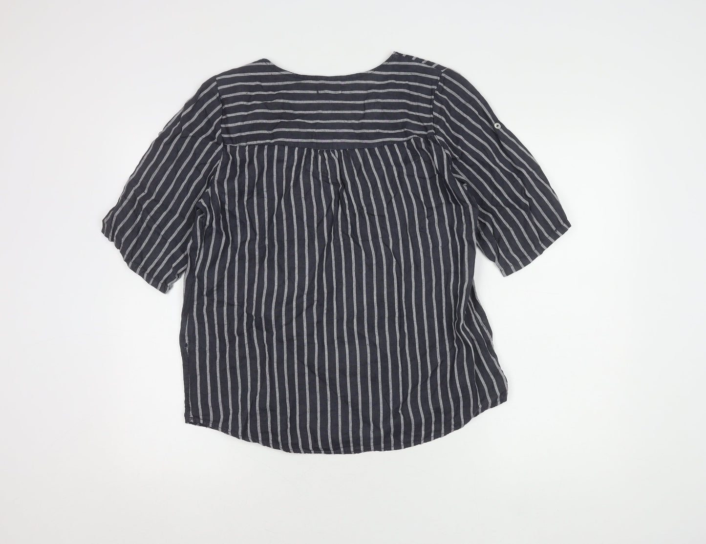 Lina Tomei Women's Black Linen Striped Blouse M