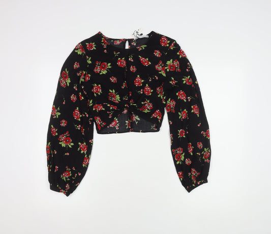 Zara Women's Black Floral Cropped Blouse, XS