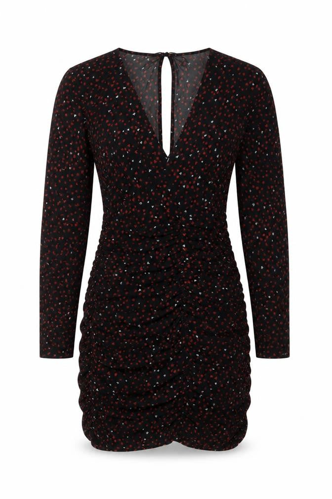 Zara Women's Black with Red and White Hearts Long Sleeve Dress XS