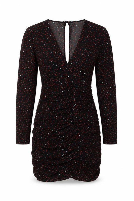Zara Women's Black with Red and White Hearts Long Sleeve Dress XS