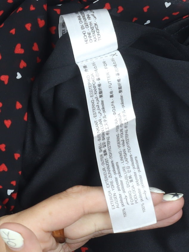 Zara Women's Black with Red and White Hearts Long Sleeve Dress XS