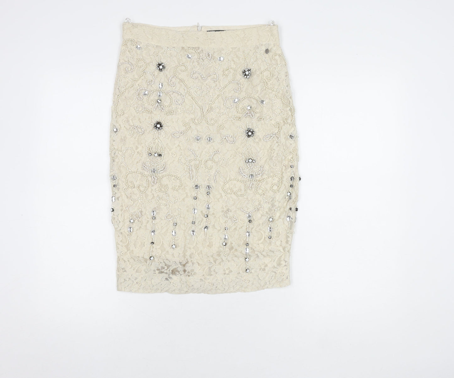 Zara Woman Ivory Beaded Lace Skirt XS Women