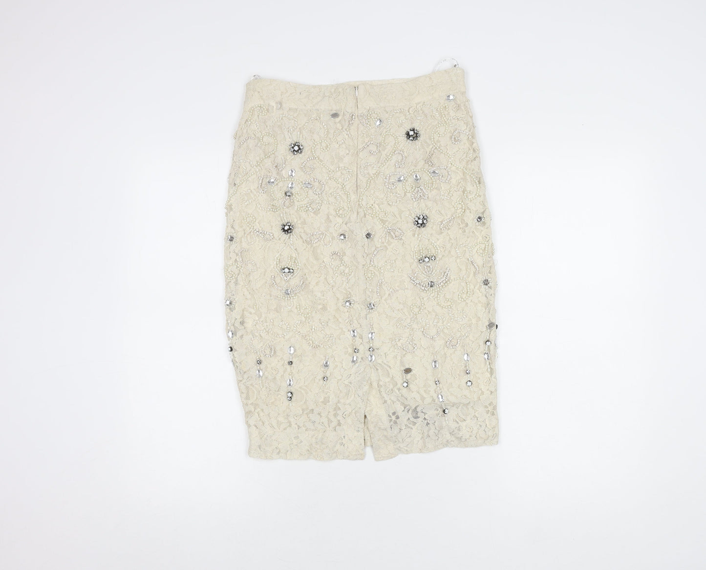 Zara Woman Ivory Beaded Lace Skirt XS Women
