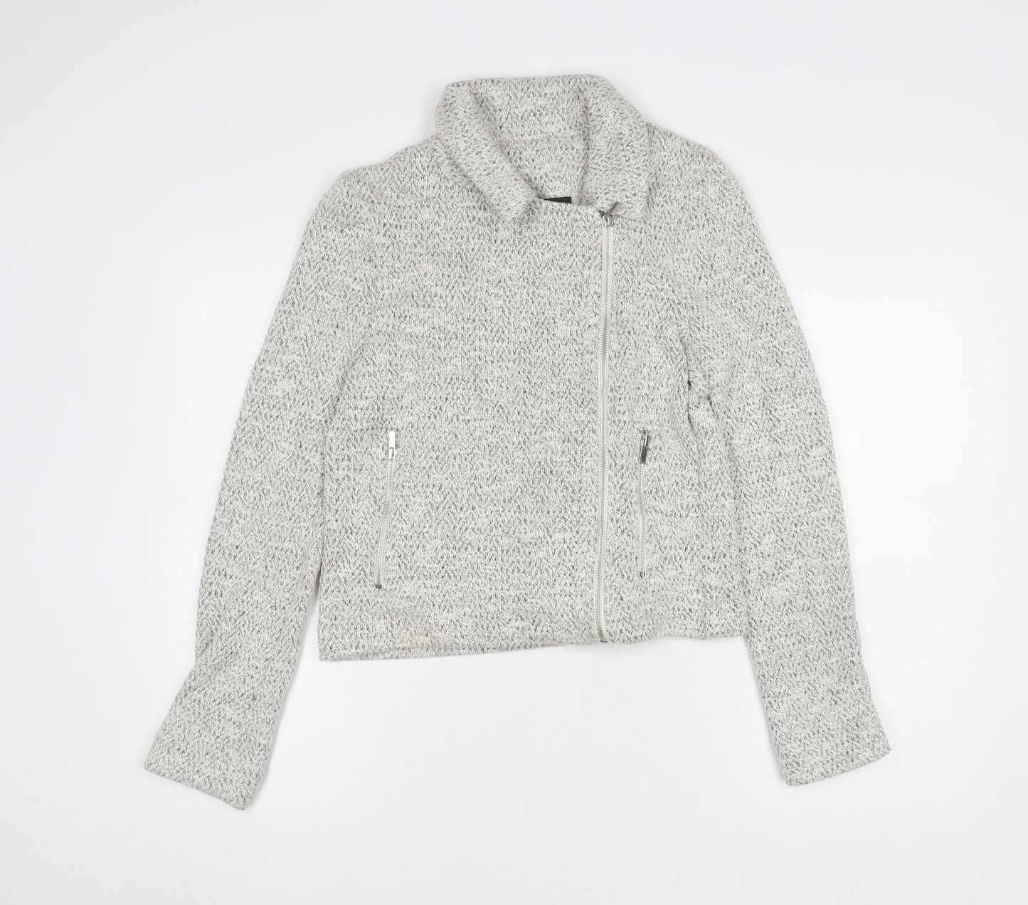 Miss Selfridge Women's Grey Cropped Motorcycle Jacket