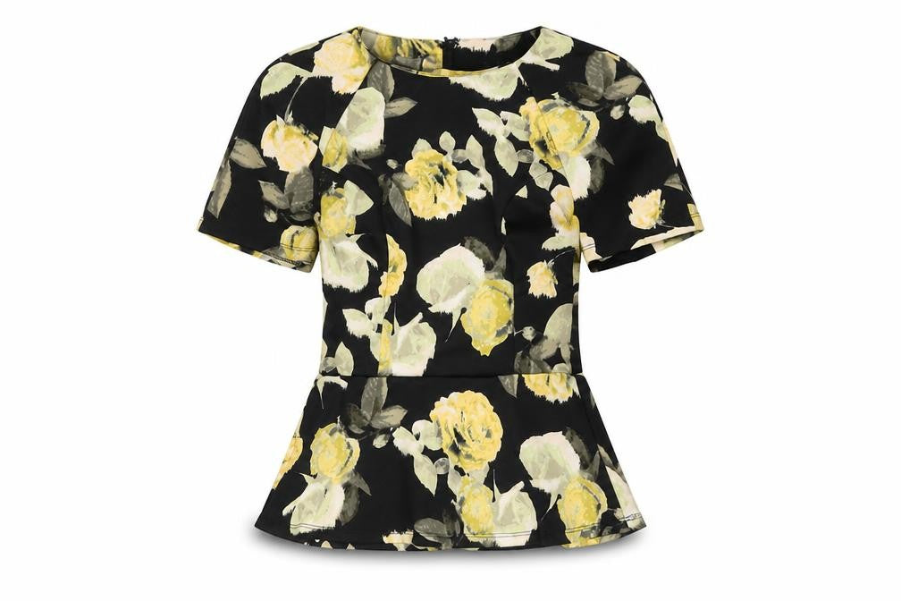 ASOS Women's Black Floral Top, Size 6, Short Sleeve
