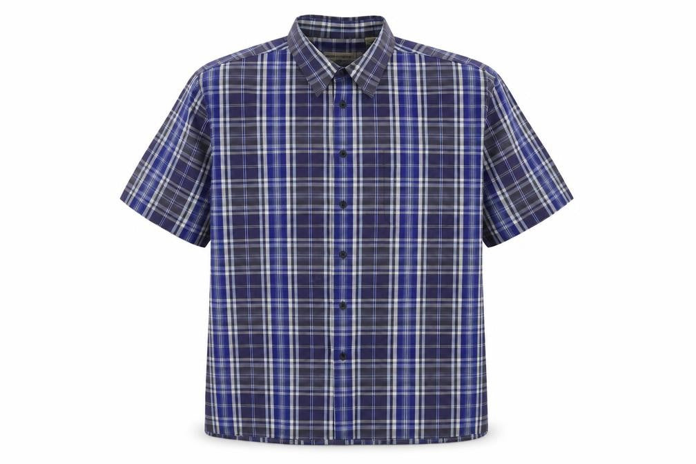 Peter England Men's Blue Plaid Short Sleeve Shirt L
