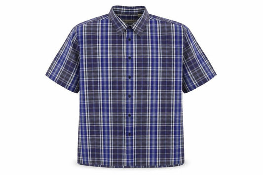 Peter England Men's Blue Plaid Short Sleeve Shirt L