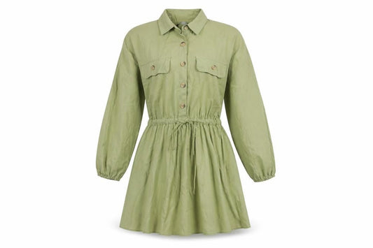 Zara Green Shirt Dress, S, Women's Long Sleeve Collared