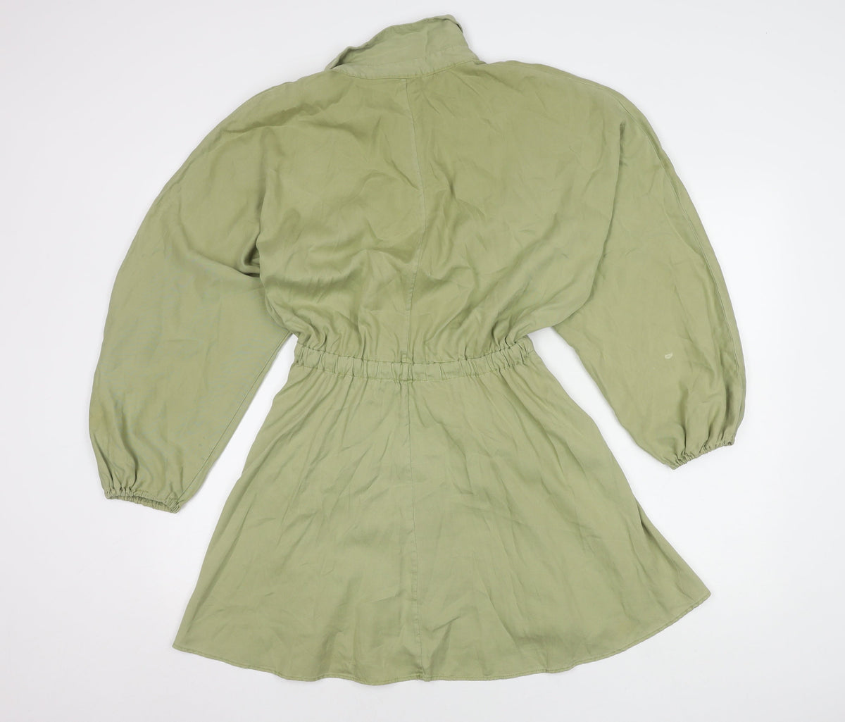 ZARA Green Shirt Dress, S, Women's Long Sleeve Collared