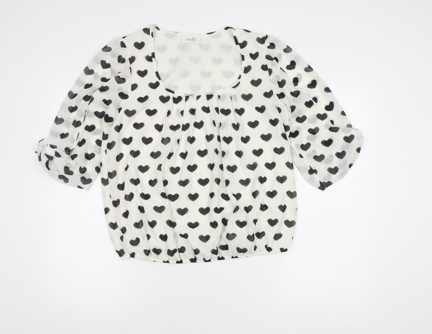 Wallis Petite Women's White Polka Dot 3/4 Sleeve Top M