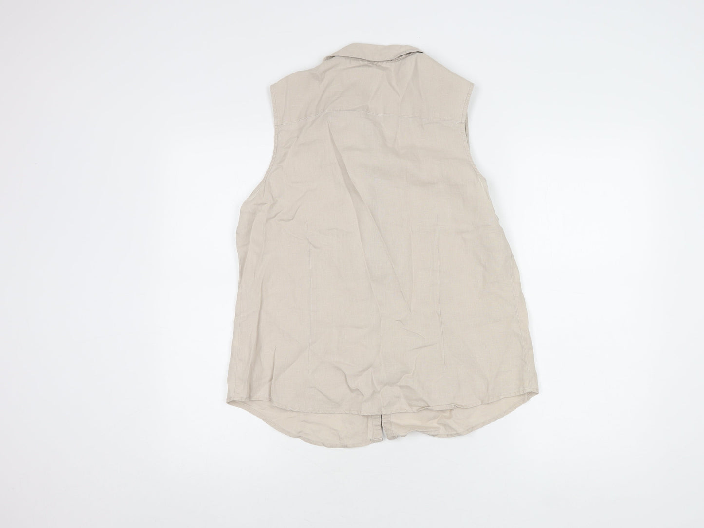 La Redoute Women's Beige Sleeveless Collared Blouse Size 16