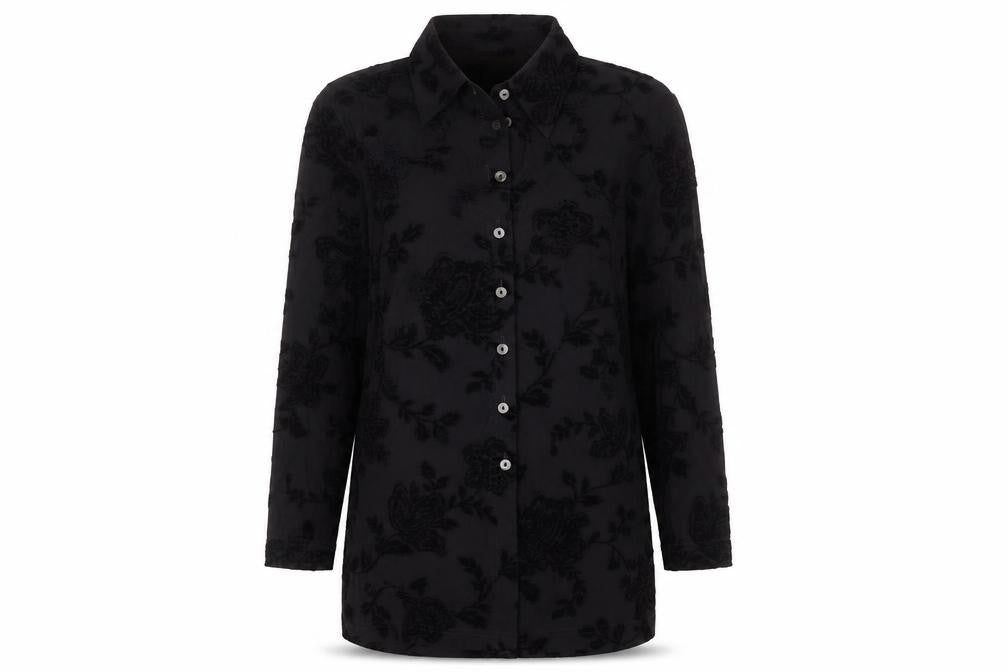 K.S. Selection Women's Black Floral Button-Up Shirt