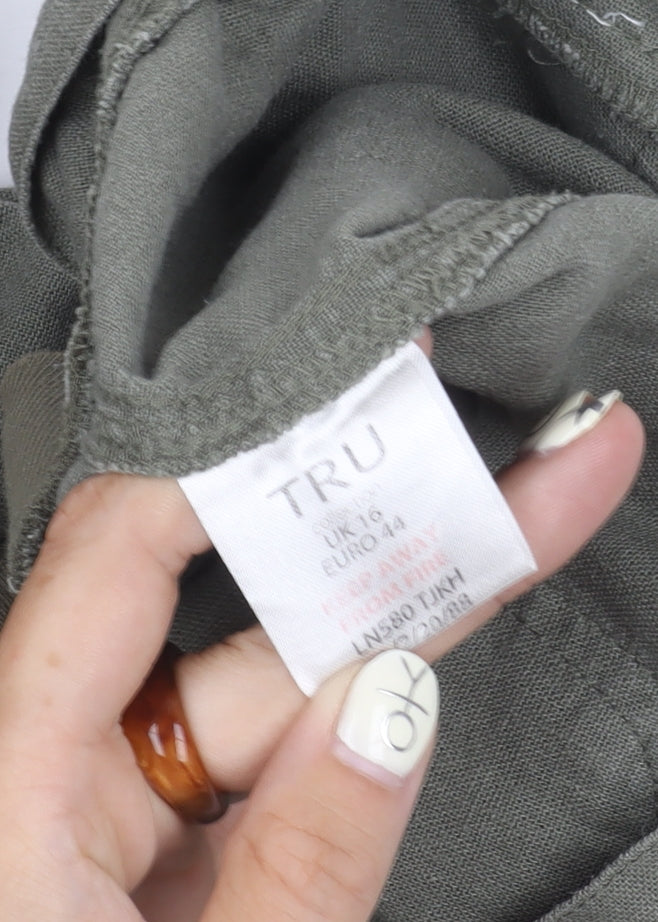 TRU Women's Green Wide-Leg Trousers, Size 16