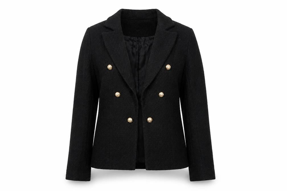 Lipsy Women's Black Bouclé Blazer, Double-Breasted, Size 8