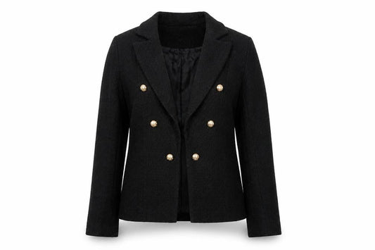 Lipsy Women's Black Bouclé Blazer, Double-Breasted, Size 8