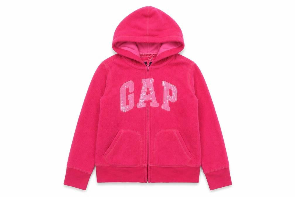 Gap Girls Pink Hoodie, Logo Accent, Size L, Fleece, Full Zip
