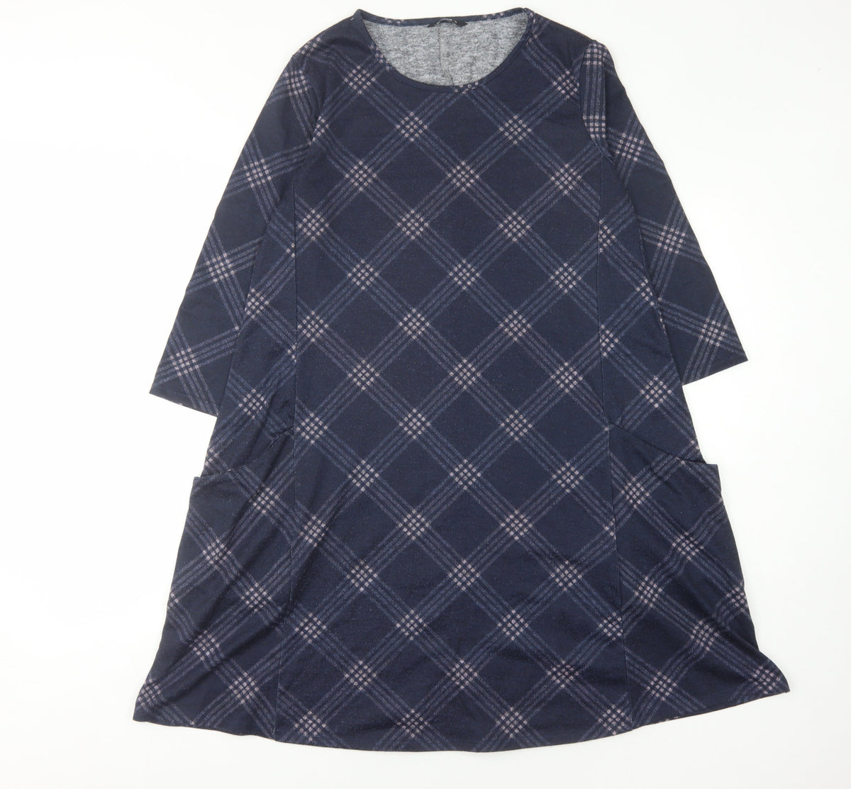 Roman Blue Check Jersey Dress Women Size 10