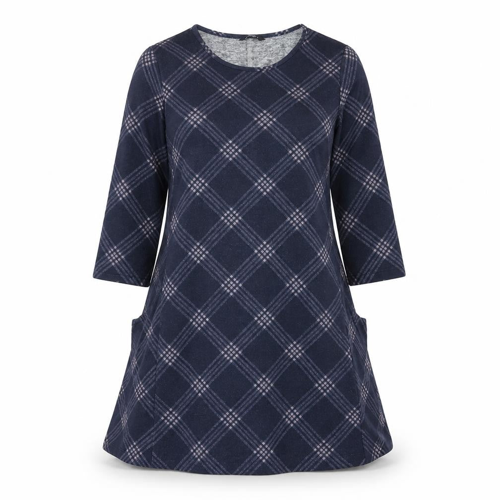 Roman Blue Check Jersey Dress Women Size 10