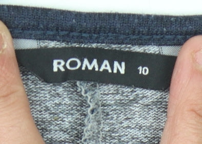 Roman Blue Check Jersey Dress Women Size 10