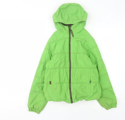 Additional front view of Quechua boys’ green hooded puffer jacket, size 10-11, years