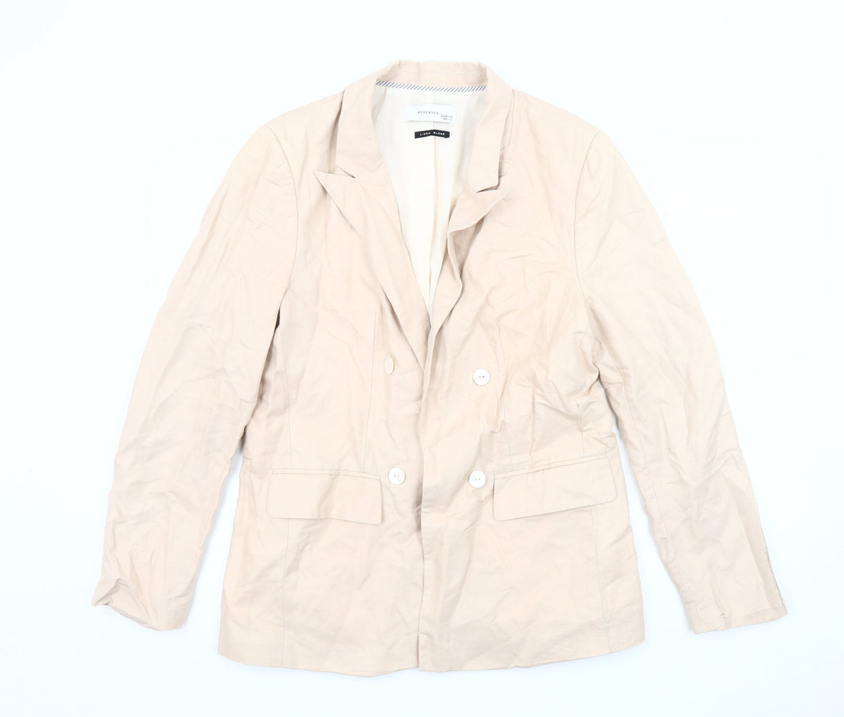 Reserved Women's Beige Double-Breasted Suit Jacket Size 12