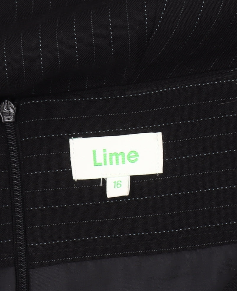 Lime Women's Black A-Line Striped Skirt Size 16