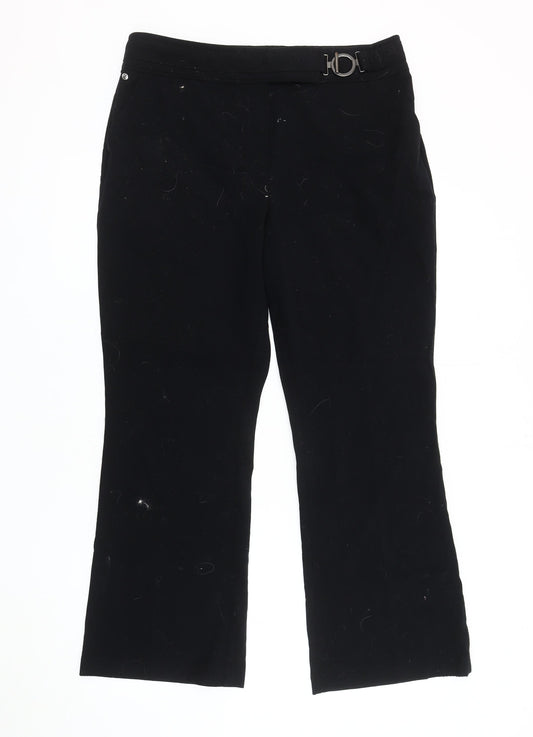 Marks and Spencer Women's Black Belted Trousers, M, Straight