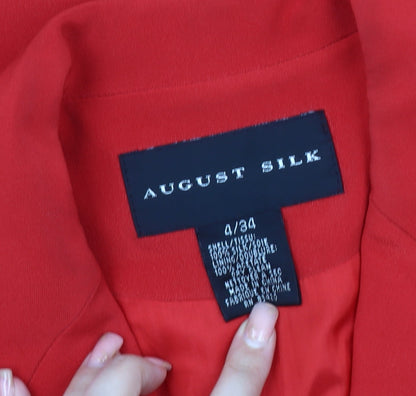 Close-up detail of August Silk Women's Red Blazer, size 2, Lined, Excellent Condition