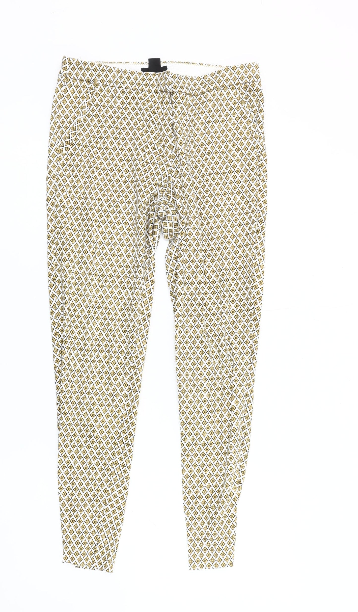 H&M Yellow Geometric Cotton Women's Slim Trousers Size 8