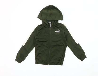 Additional front view of Puma boys’ green hooded track jacket, size 4