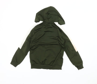 Back view of Puma boys’ green hooded track jacket, size 4