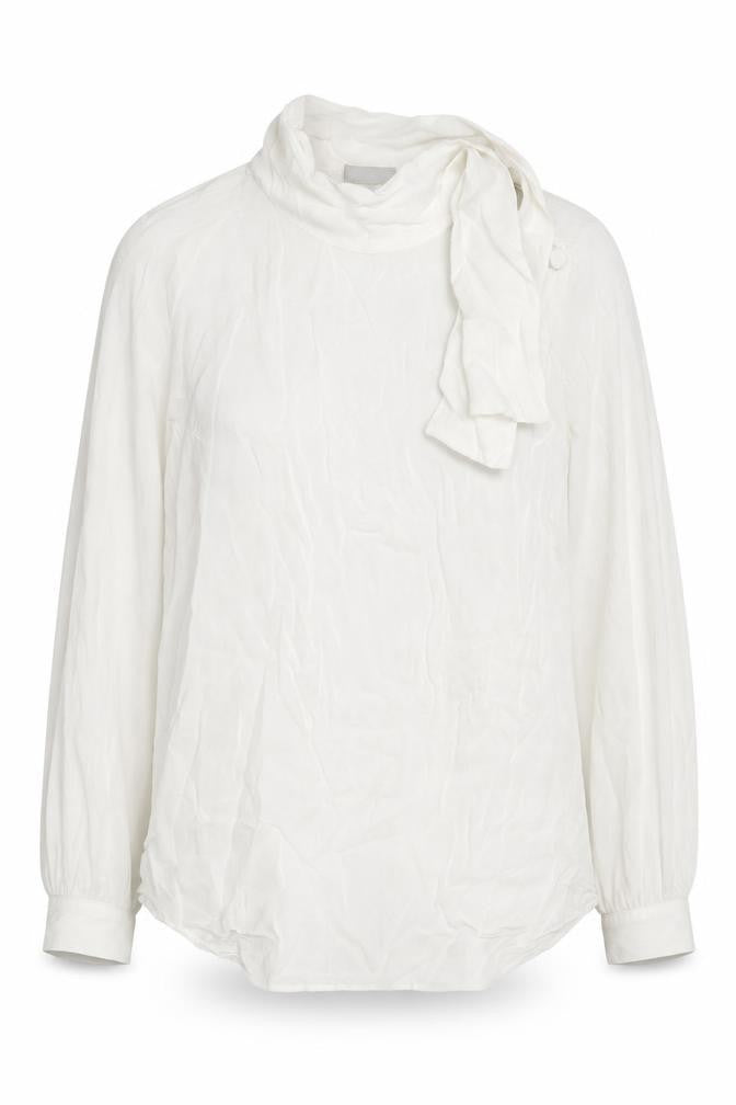 b.young Women's White Blouse 12 Tie Neck Long Sleeve