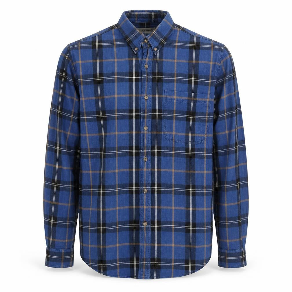 Burtons Men's Blue Plaid Button-Up Shirt M