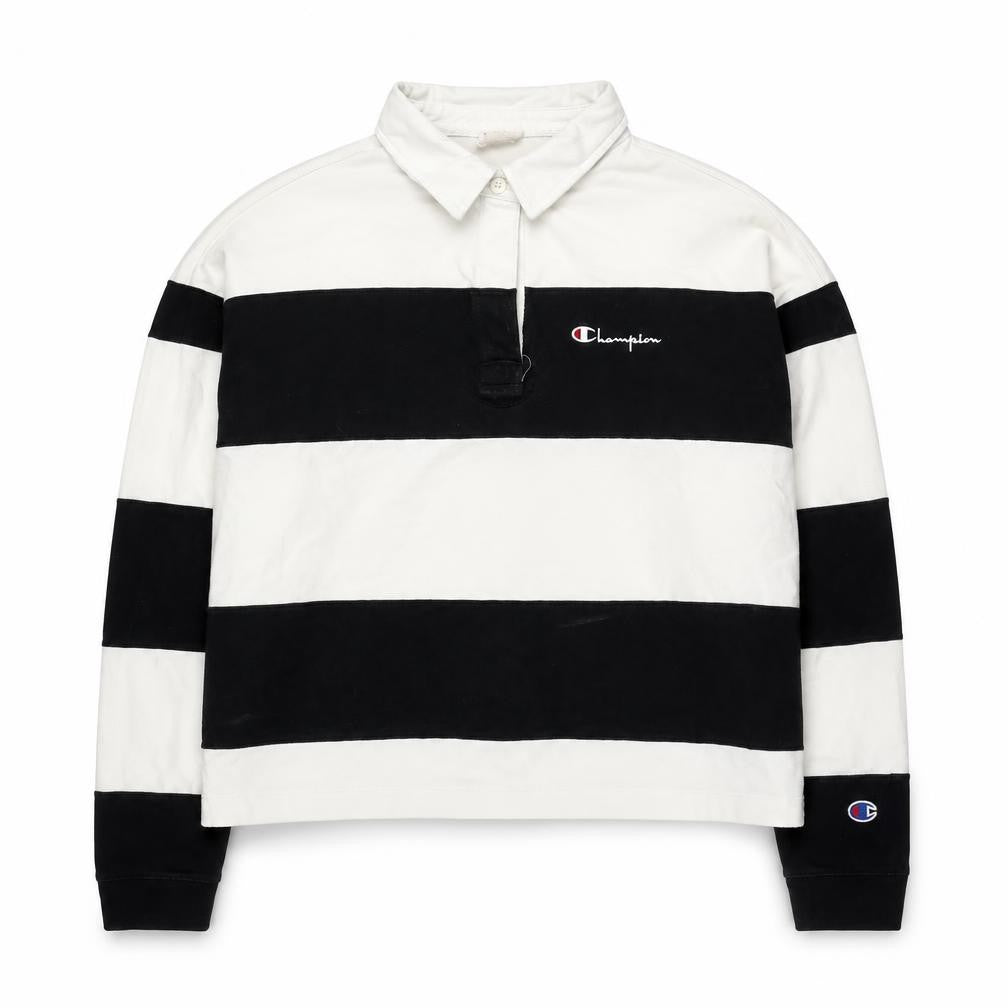 Champion Women's Black & White Striped Henley, Size L