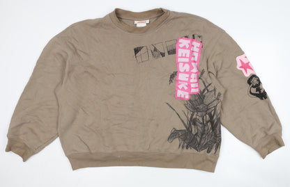 H&M Womens Brown Pullover Sweatshirt L - Graphic Print Casual