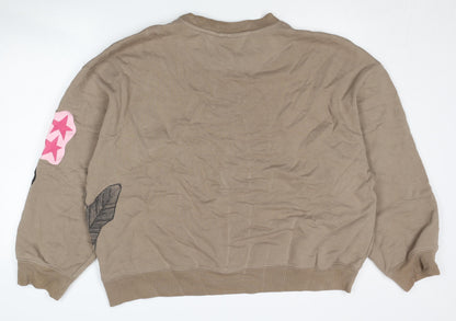 H&M Womens Brown Pullover Sweatshirt L - Graphic Print Casual