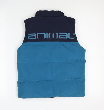 Back view of Animal boys’ blue sleeveless jacket 7-8 years with zip