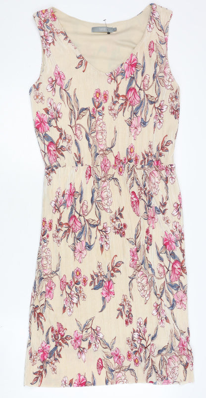 Additional front view of b.young Women's Beige Floral Polyester Dress M